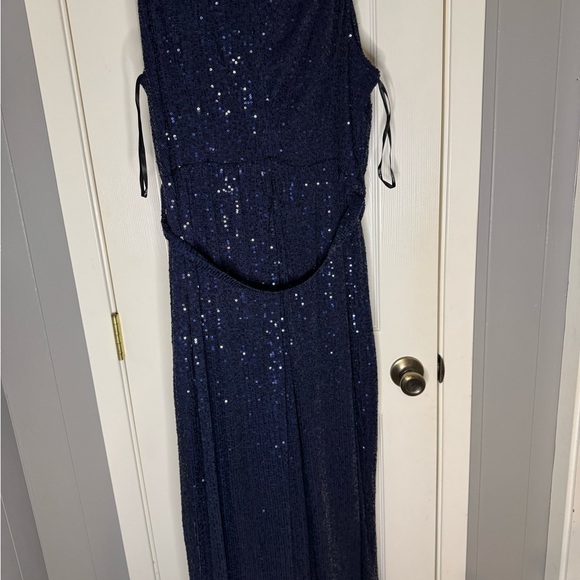 Formal navy jumpsuit lined with belted waist beautiful sparkle with sequins - Picture 1 of 8